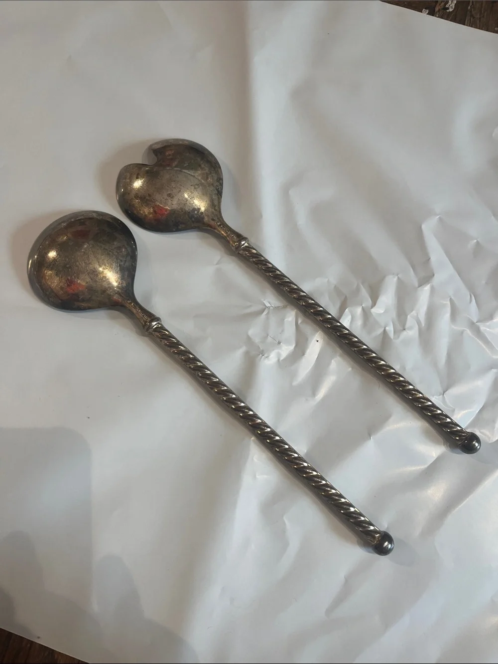 ITALY EP ZINC Silver-Tone Rope Handle Salad Serving Set - Unbranded 10”